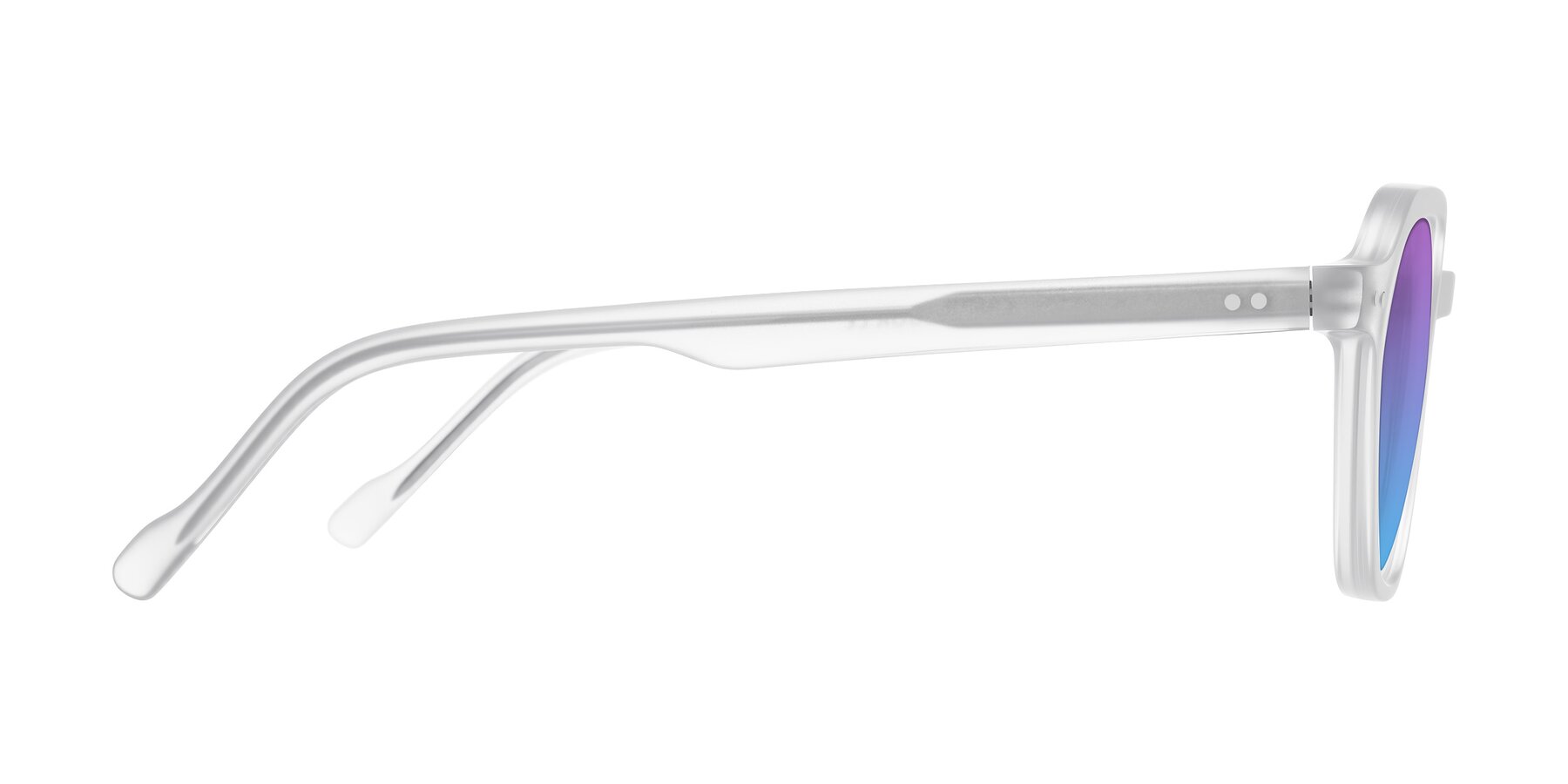 Side of Electra in Transparent White Matte with Purple / Blue Gradient Lenses