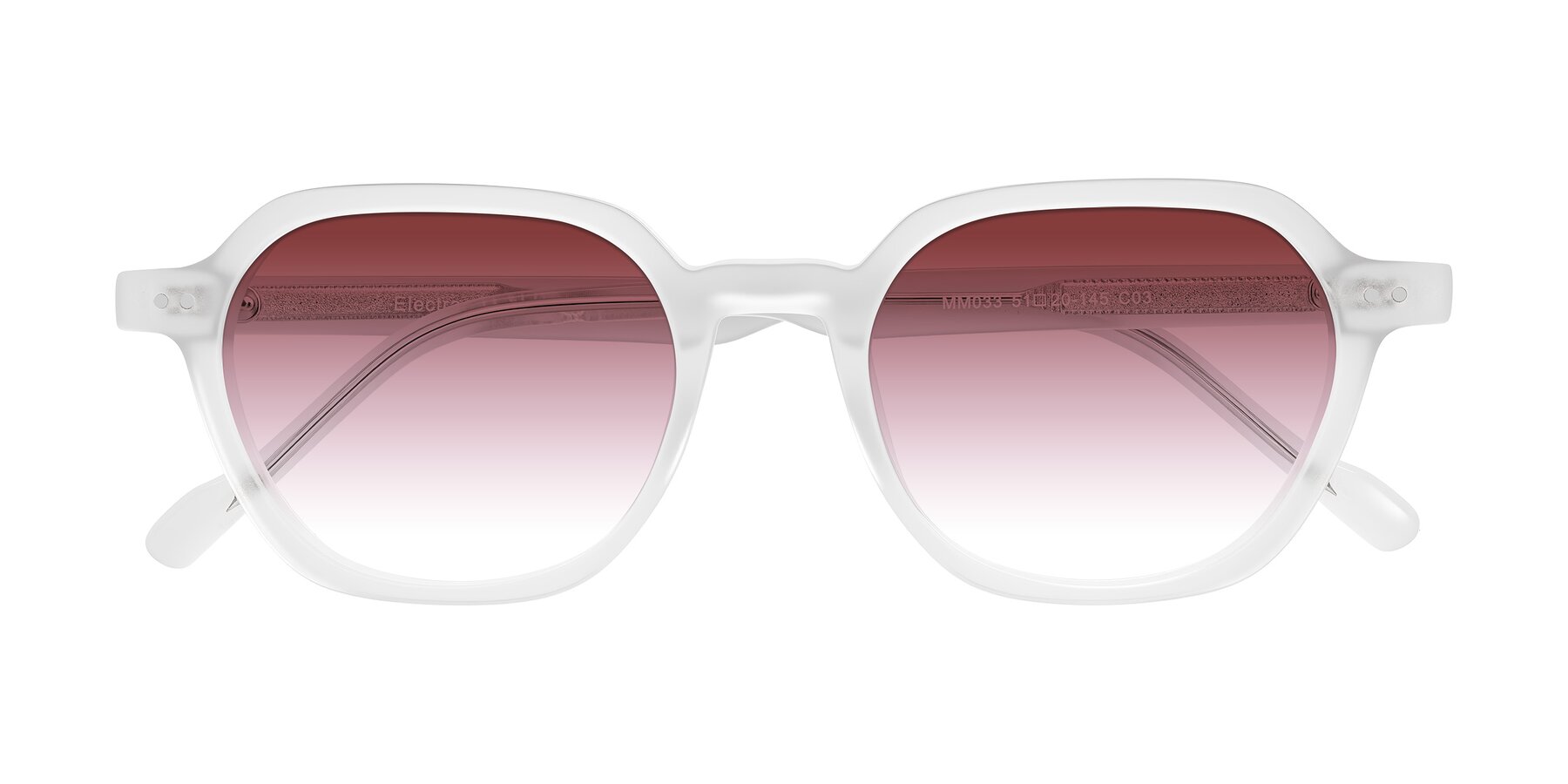 Folded Front of Electra in Transparent White Matte with Garnet Gradient Lenses