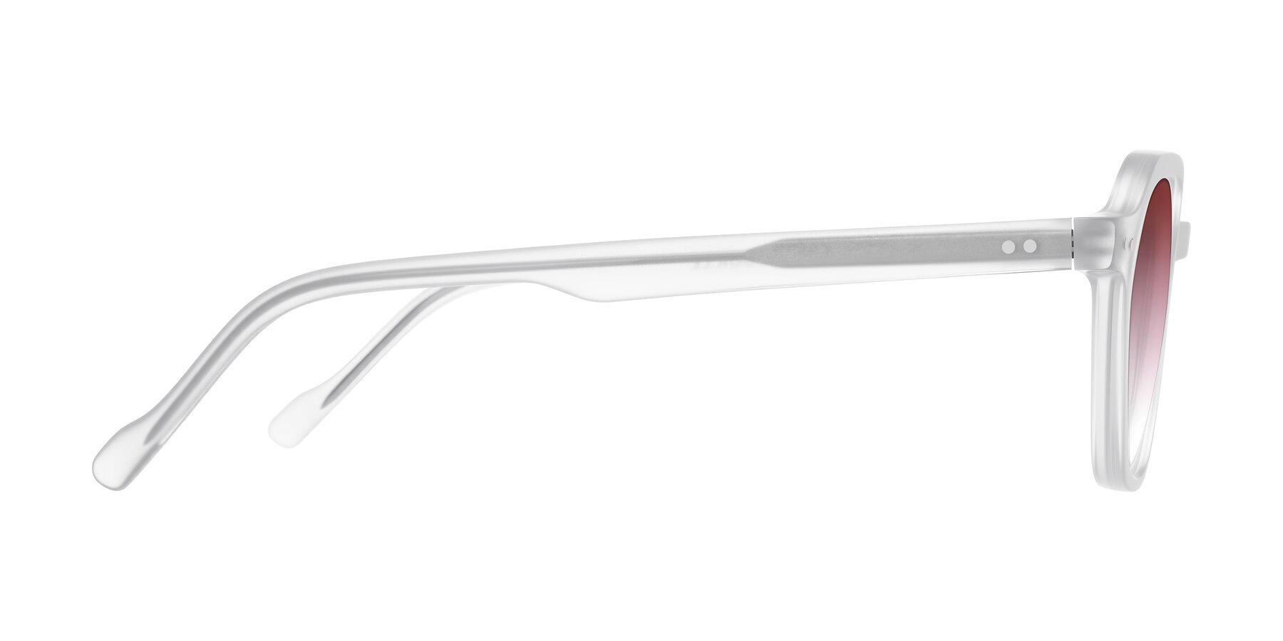 Side of Electra in Transparent White Matte with Garnet Gradient Lenses
