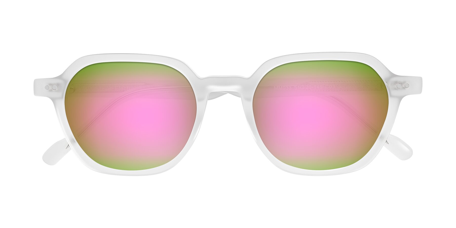 Folded Front of Electra in Transparent White Matte with Pink Mirrored Lenses