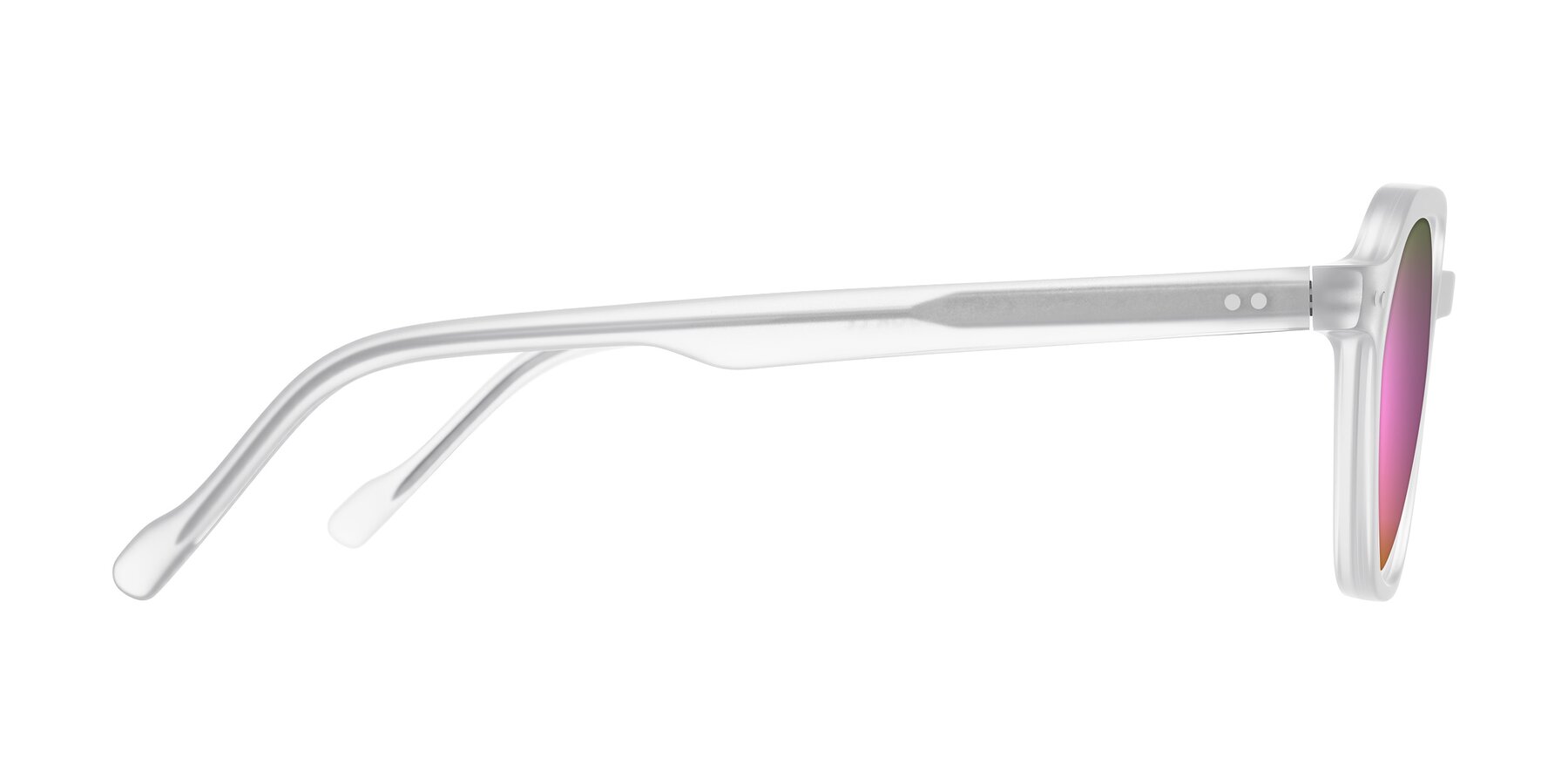 Side of Electra in Transparent White Matte with Pink Mirrored Lenses