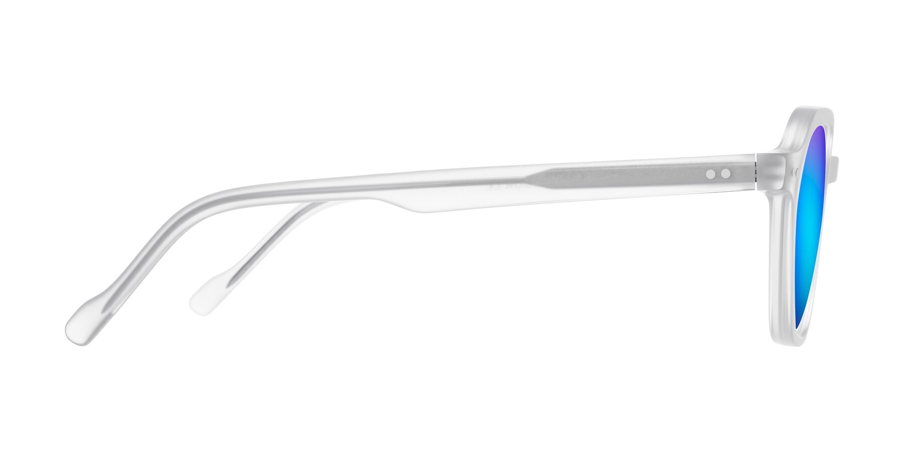 Side of Electra in Transparent White Matte with Blue Mirrored Lenses