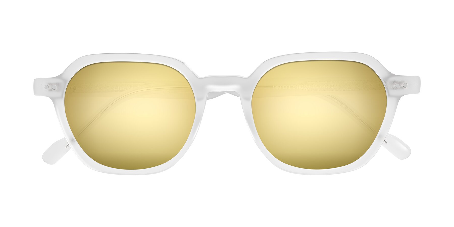 Folded Front of Electra in Transparent White Matte with Gold Mirrored Lenses