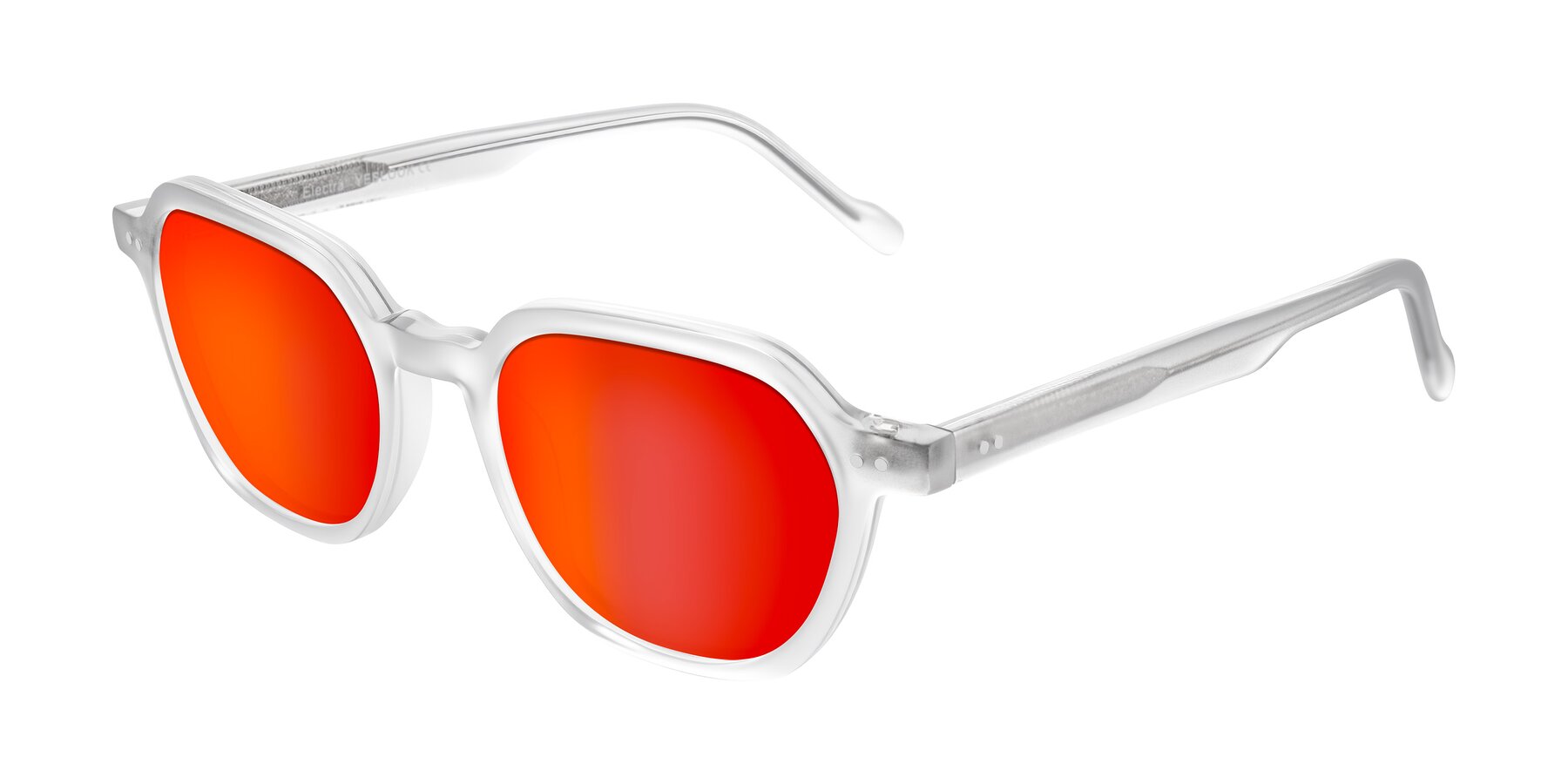 Angle of Electra in Transparent White Matte with Red Gold Mirrored Lenses