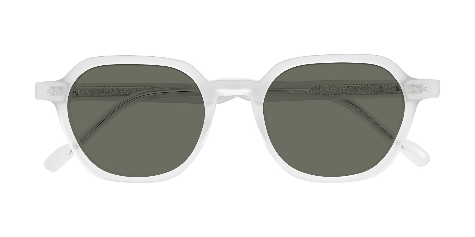 Folded Front of Electra in Transparent White Matte with Gray Polarized Lenses