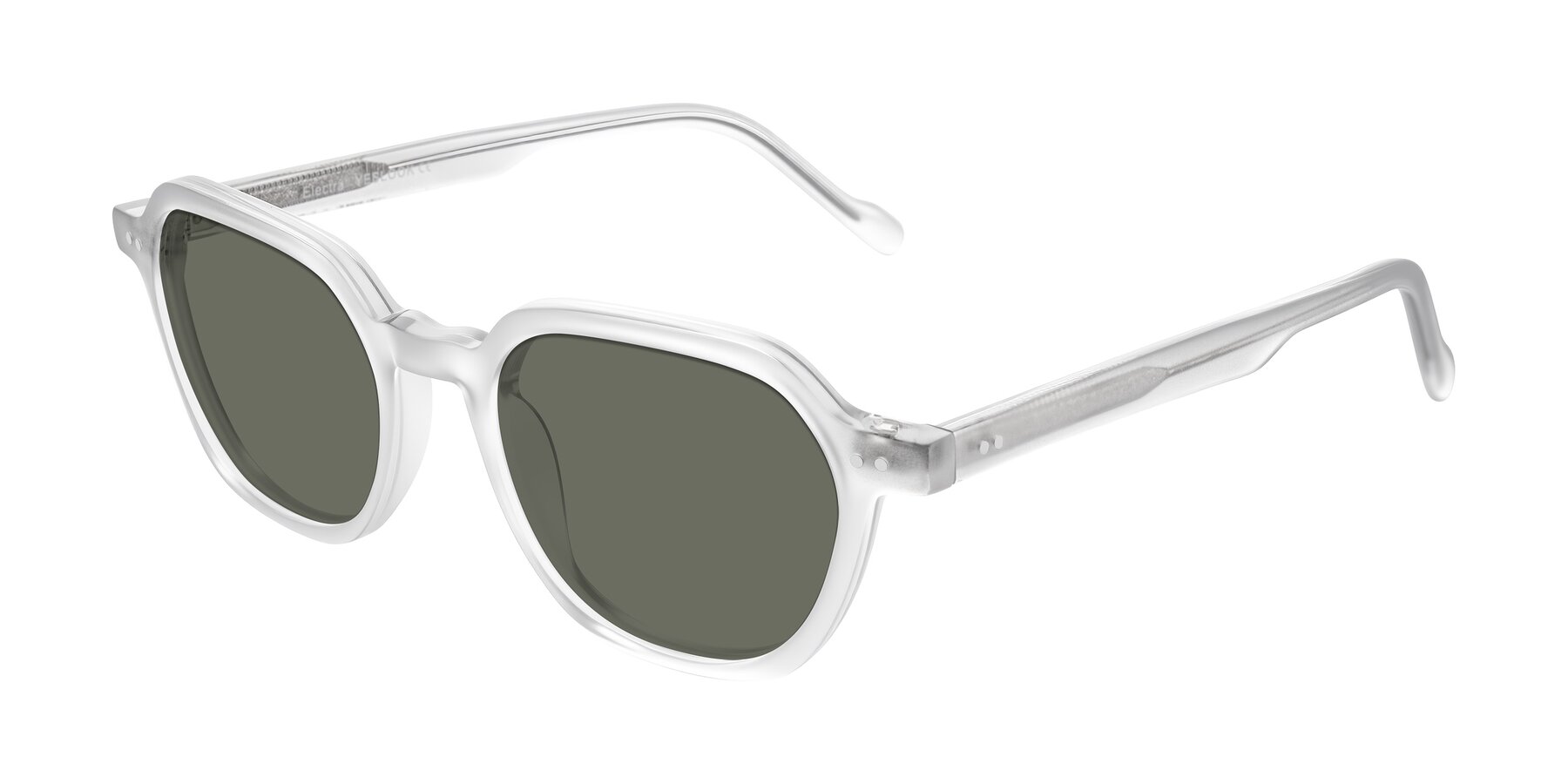 Angle of Electra in Transparent White Matte with Gray Polarized Lenses