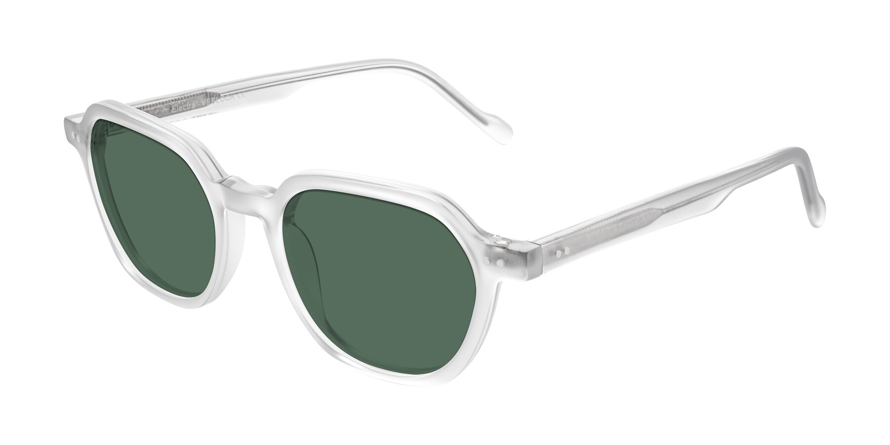 Angle of Electra in Transparent White Matte with Green Polarized Lenses