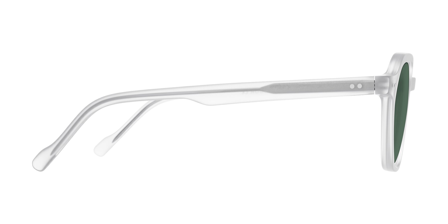 Side of Electra in Transparent White Matte with Green Polarized Lenses