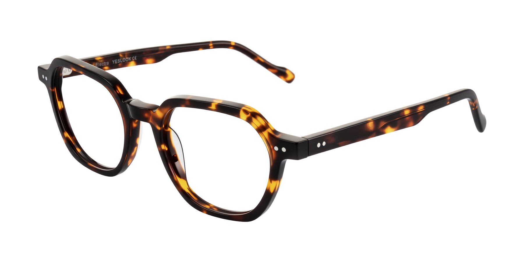 Angle of Electra in Tortoise with Clear Reading Eyeglass Lenses