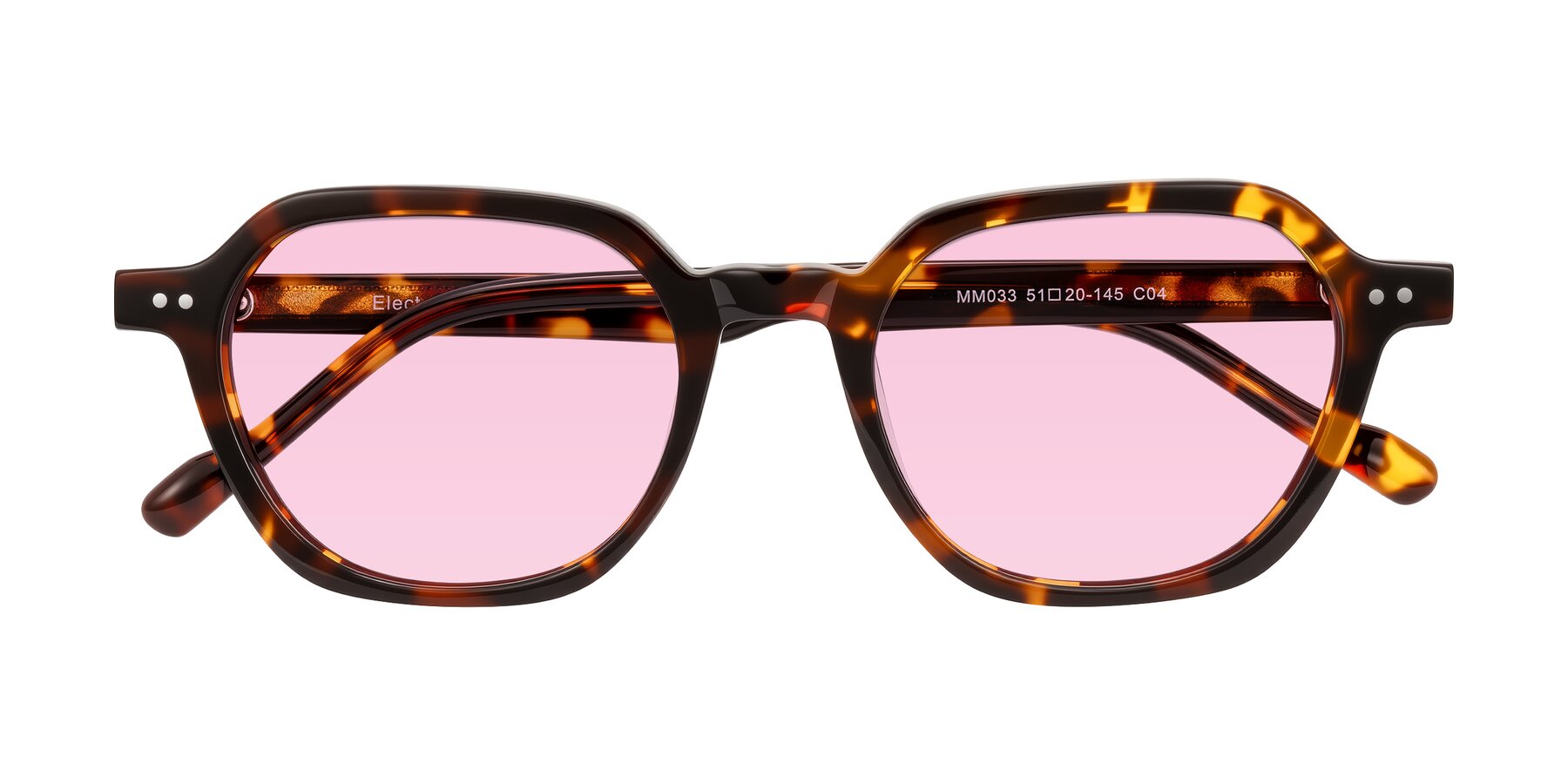 Folded Front of Electra in Tortoise with Light Pink Tinted Lenses