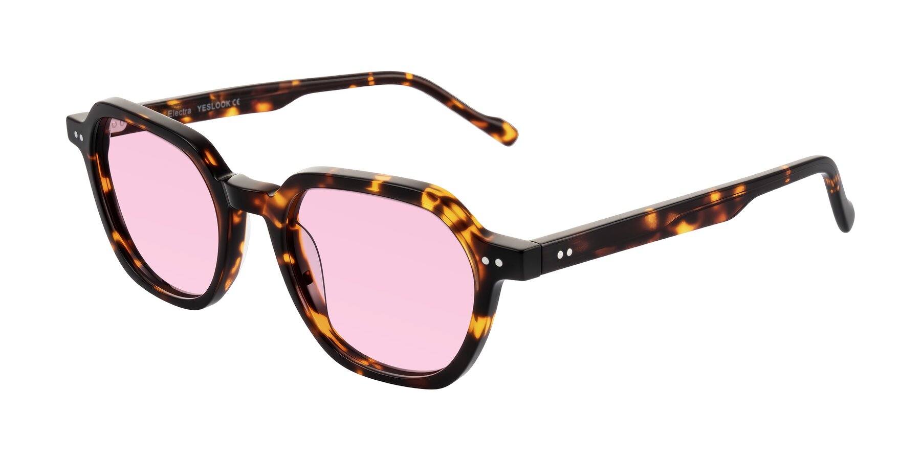 Angle of Electra in Tortoise with Light Pink Tinted Lenses
