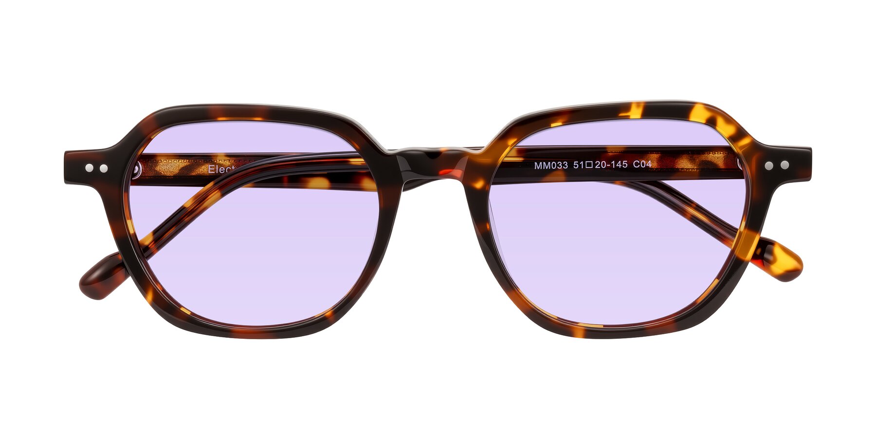Folded Front of Electra in Tortoise with Light Purple Tinted Lenses