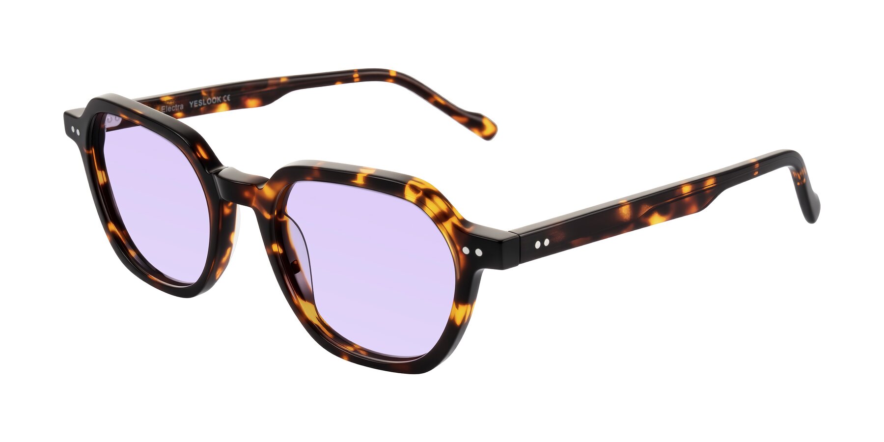 Angle of Electra in Tortoise with Light Purple Tinted Lenses