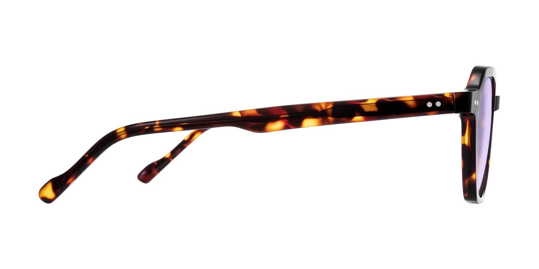Side of Electra in Tortoise with Light Purple Tinted Lenses