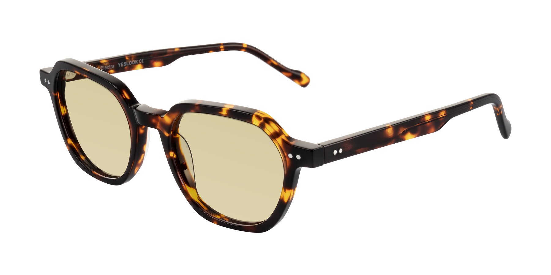 Angle of Electra in Tortoise with Light Champagne Tinted Lenses