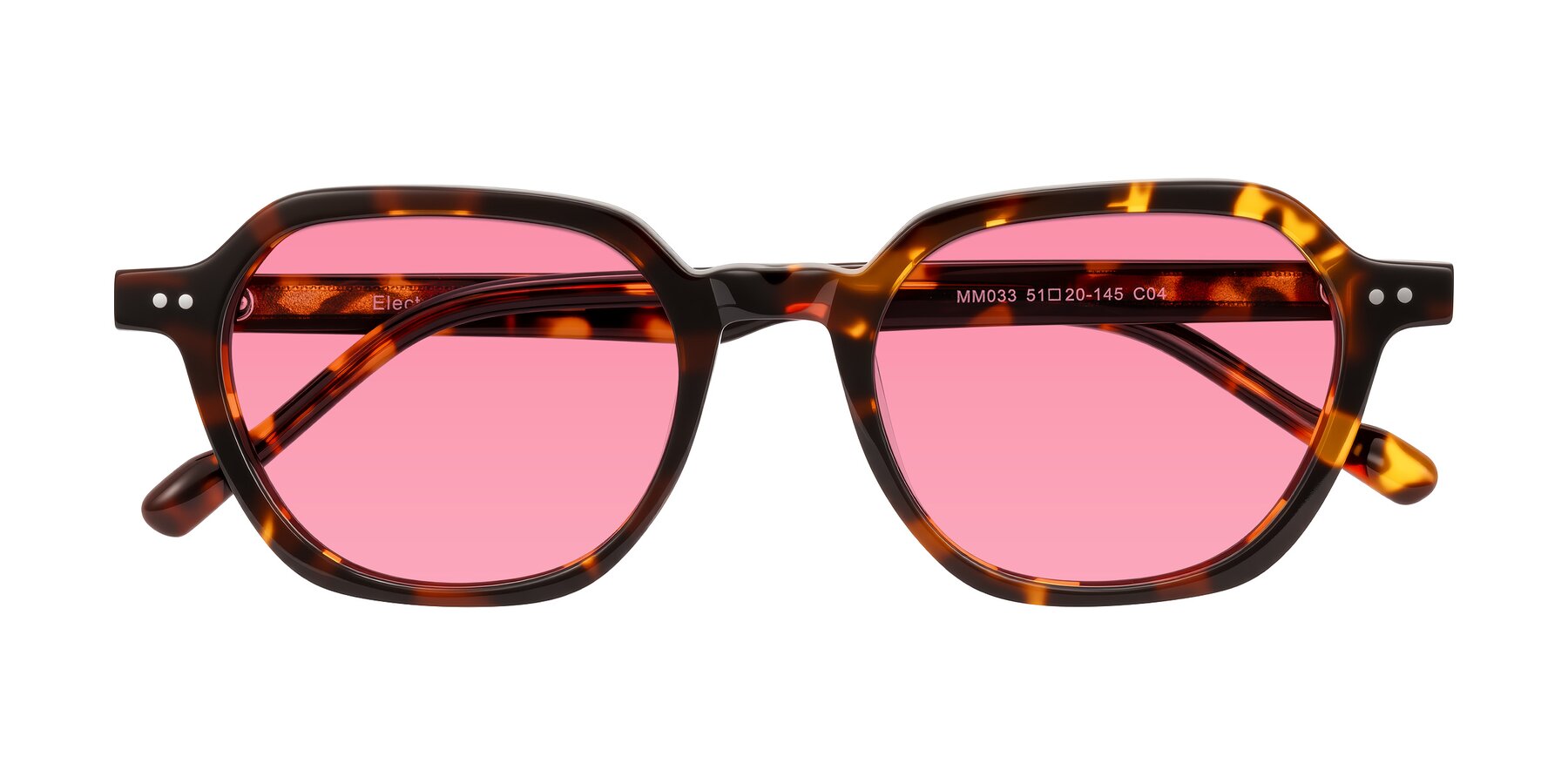 Folded Front of Electra in Tortoise with Pink Tinted Lenses