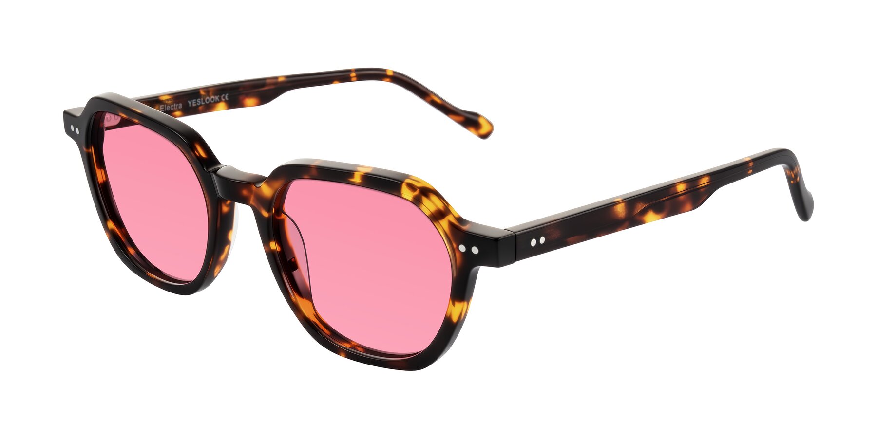 Angle of Electra in Tortoise with Pink Tinted Lenses