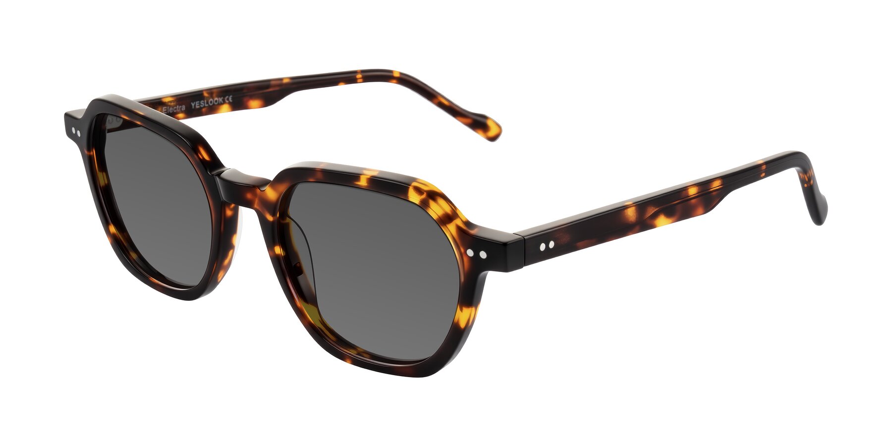 Angle of Electra in Tortoise with Medium Gray Tinted Lenses