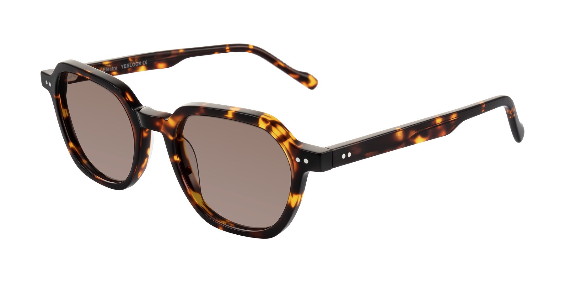 Angle of Electra in Tortoise with Medium Brown Tinted Lenses