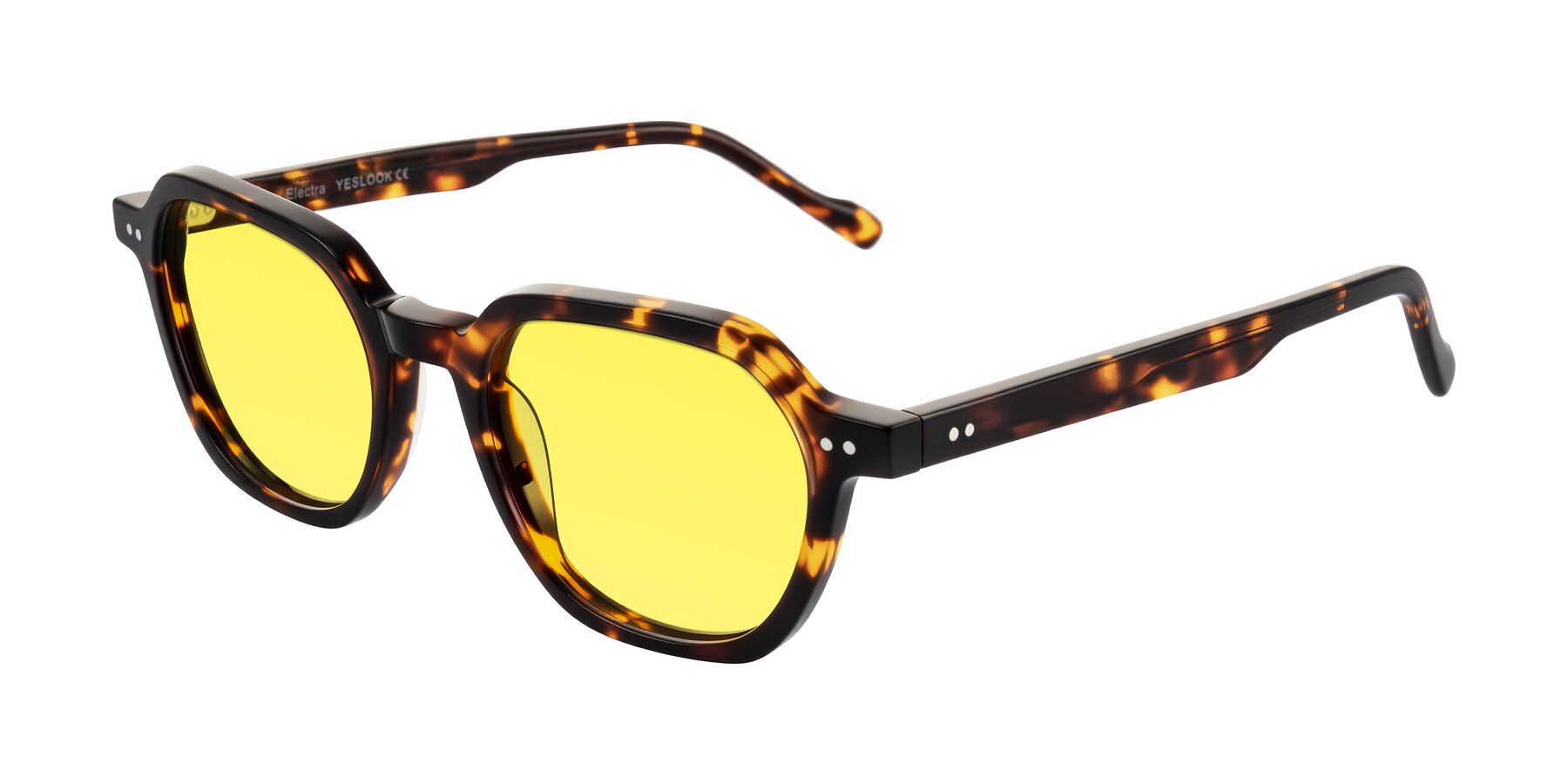 Angle of Electra in Tortoise with Medium Yellow Tinted Lenses