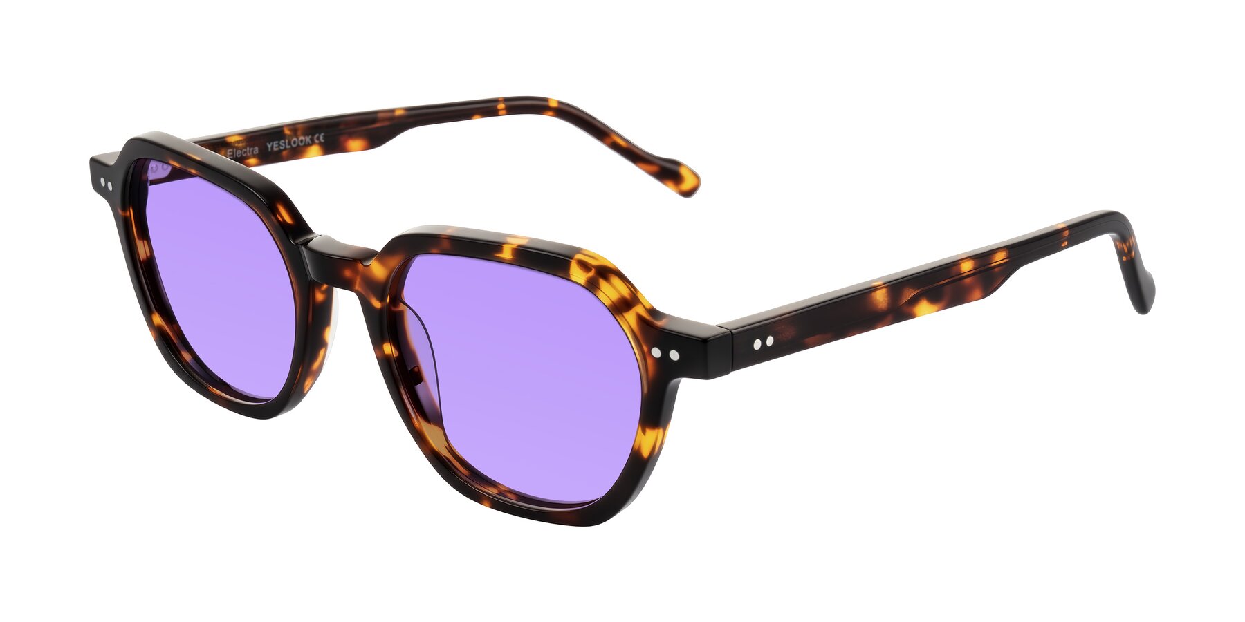 Angle of Electra in Tortoise with Medium Purple Tinted Lenses