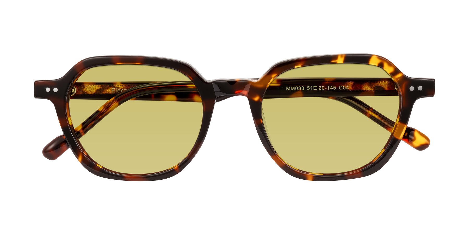 Folded Front of Electra in Tortoise with Medium Champagne Tinted Lenses