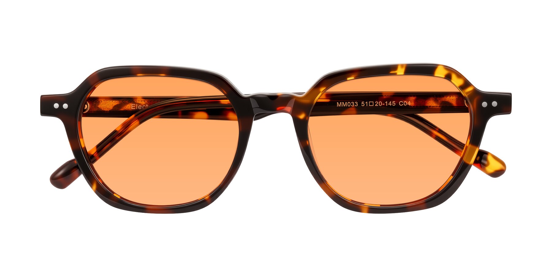 Folded Front of Electra in Tortoise with Medium Orange Tinted Lenses