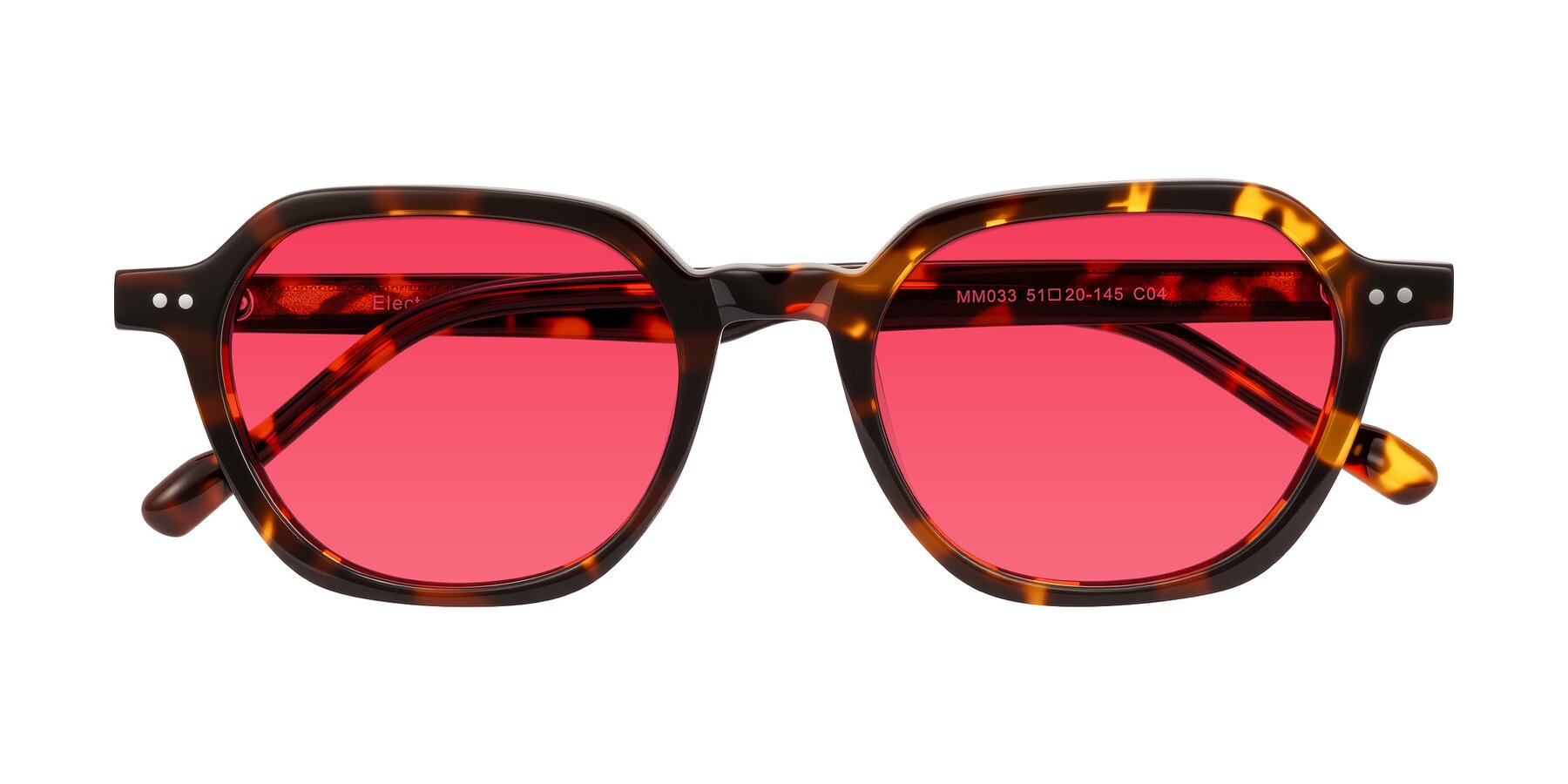 Folded Front of Electra in Tortoise with Red Tinted Lenses