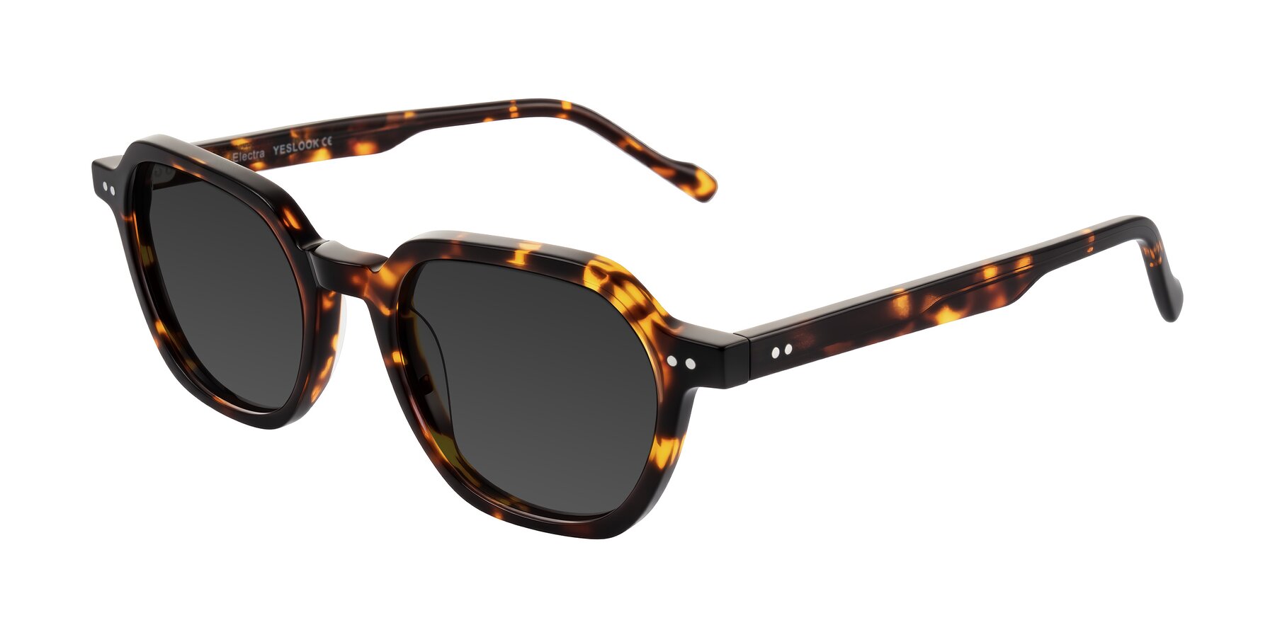 Angle of Electra in Tortoise with Gray Tinted Lenses
