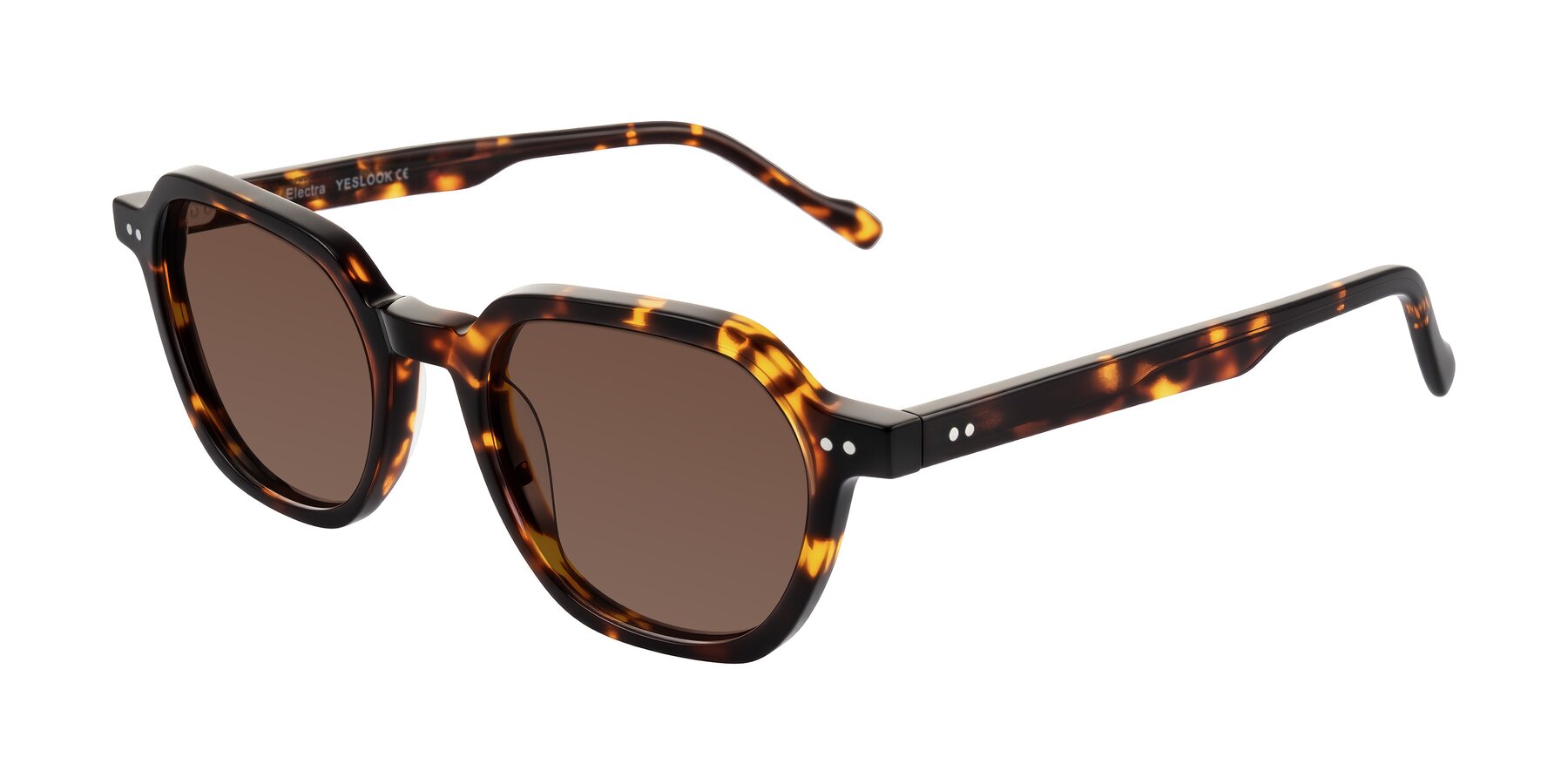 Angle of Electra in Tortoise with Brown Tinted Lenses