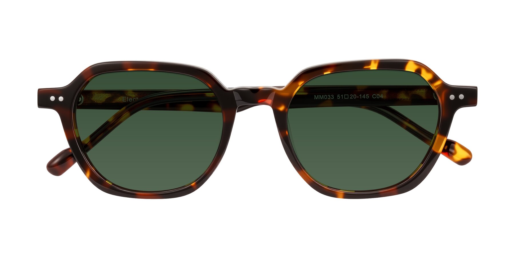 Folded Front of Electra in Tortoise with Green Tinted Lenses