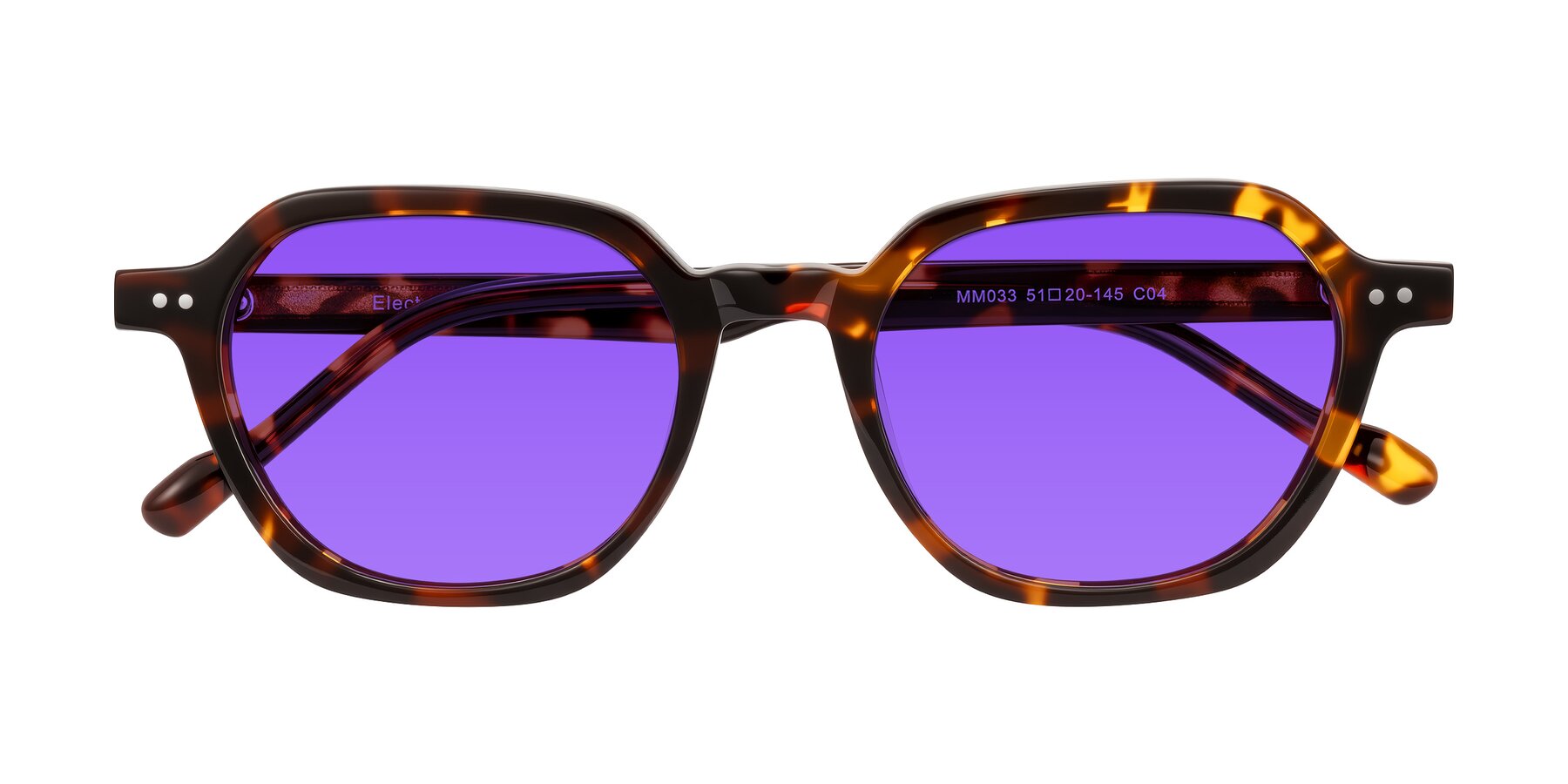 Folded Front of Electra in Tortoise with Purple Tinted Lenses