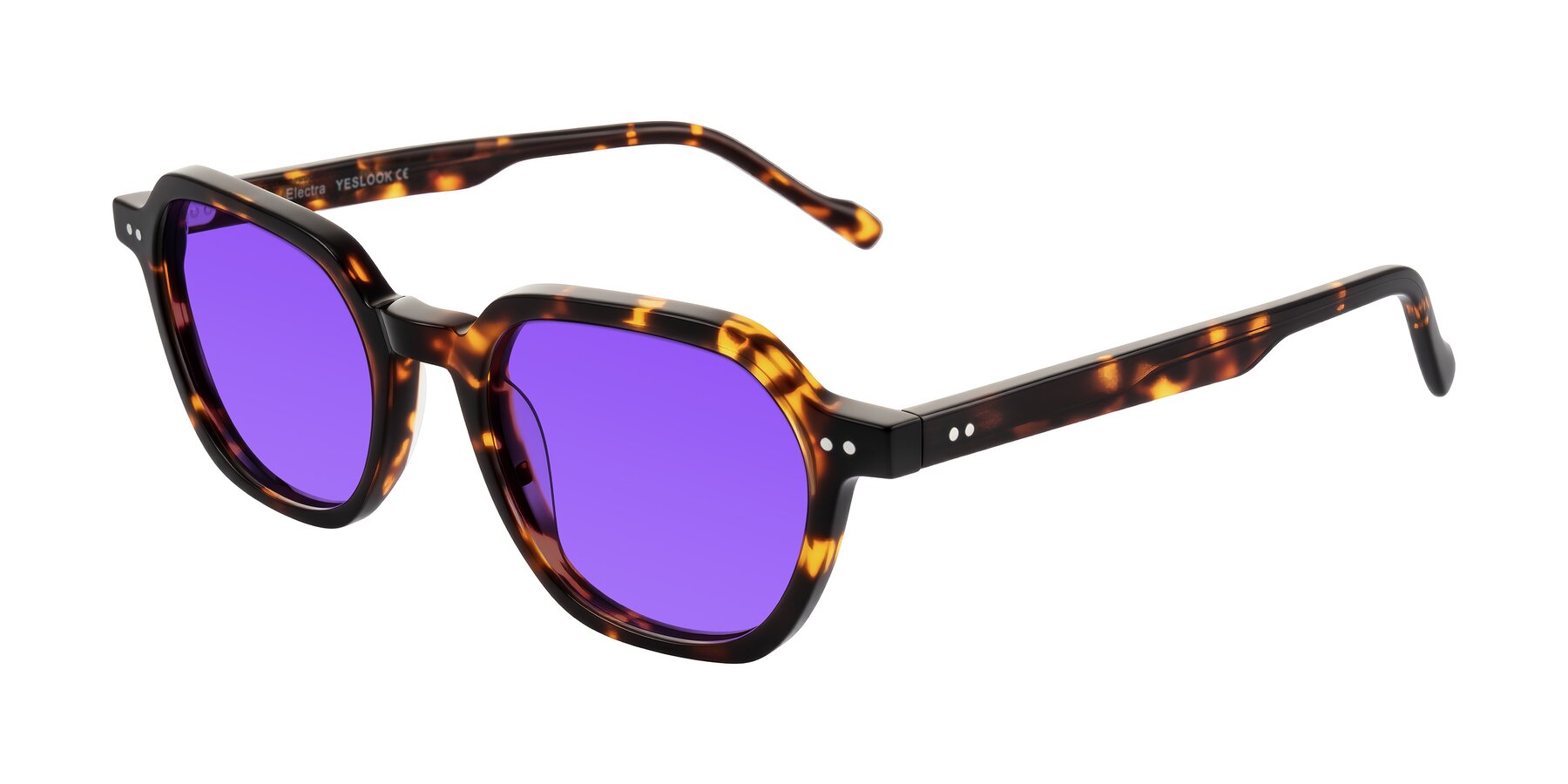 Angle of Electra in Tortoise with Purple Tinted Lenses