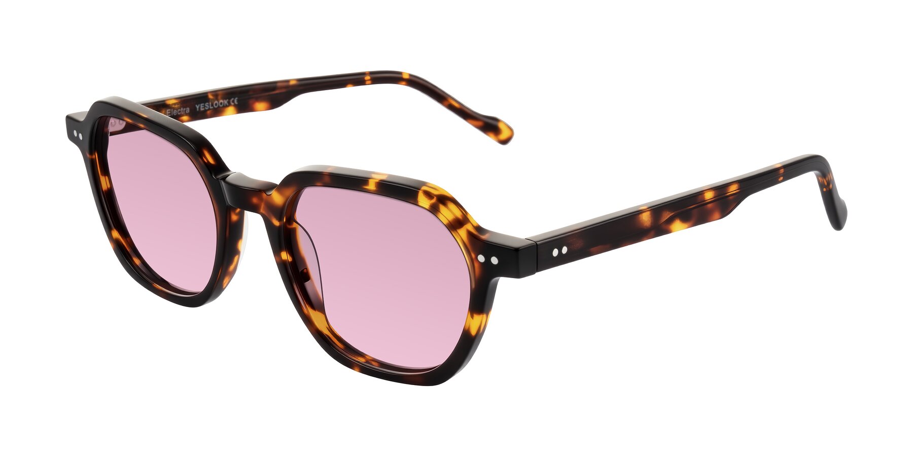 Angle of Electra in Tortoise with Light Wine Tinted Lenses