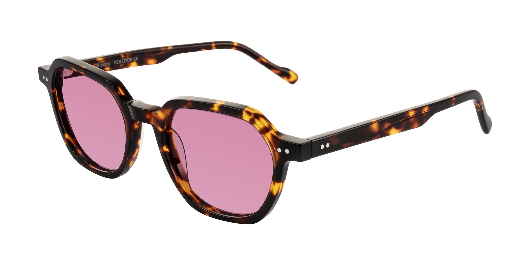 Angle of Electra in Tortoise with Medium Wine Tinted Lenses