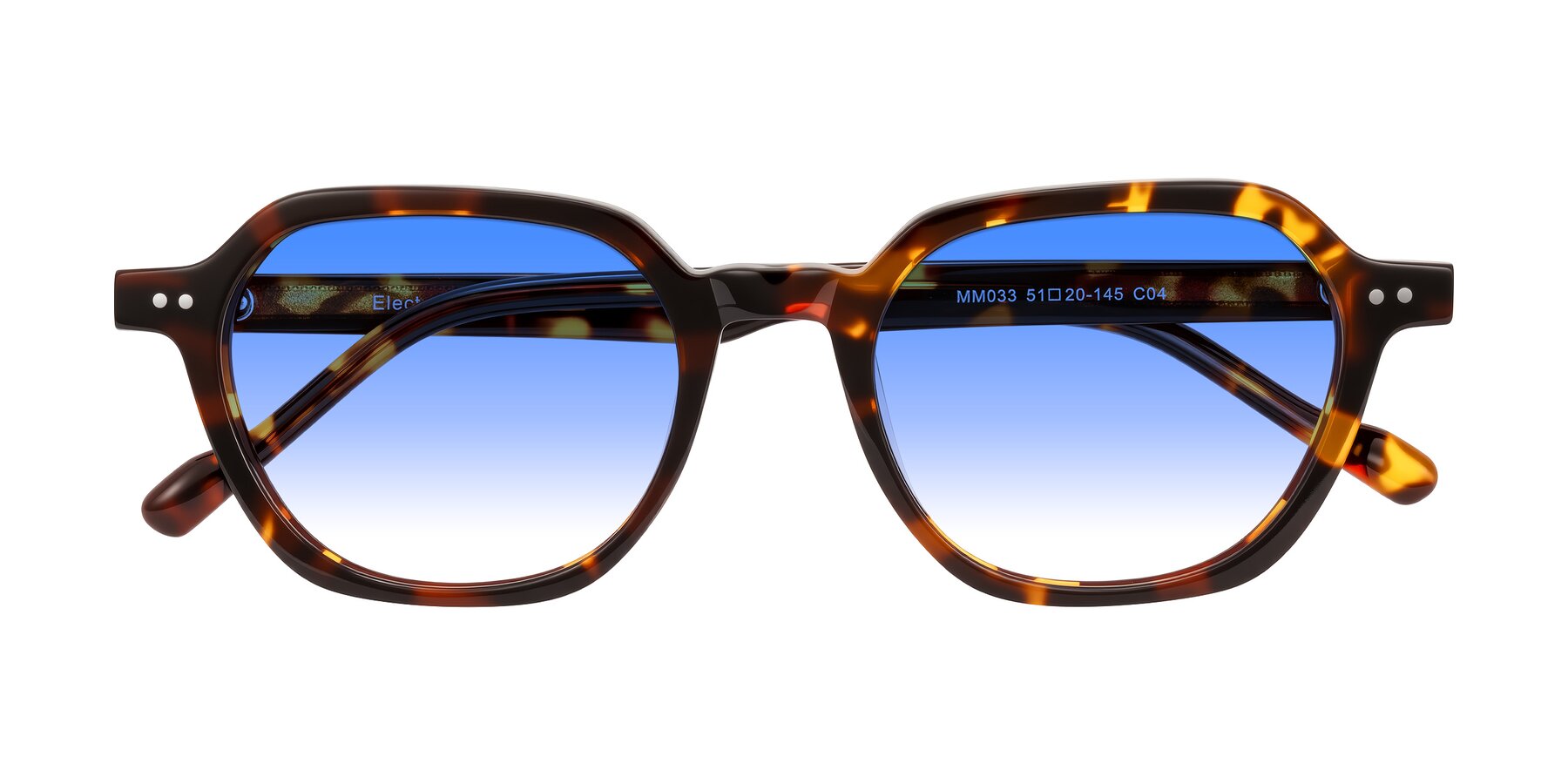 Folded Front of Electra in Tortoise with Blue Gradient Lenses