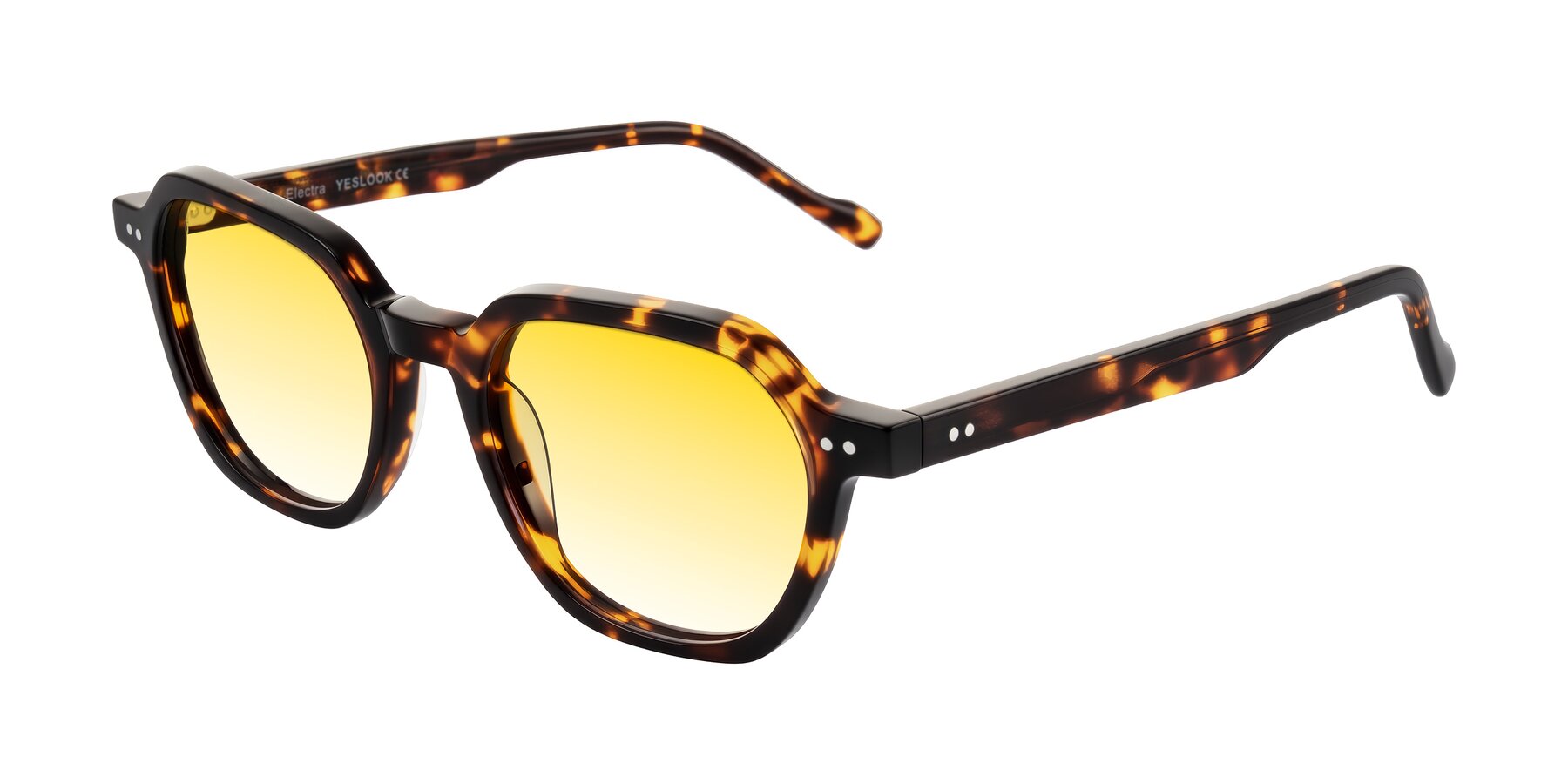 Angle of Electra in Tortoise with Yellow Gradient Lenses