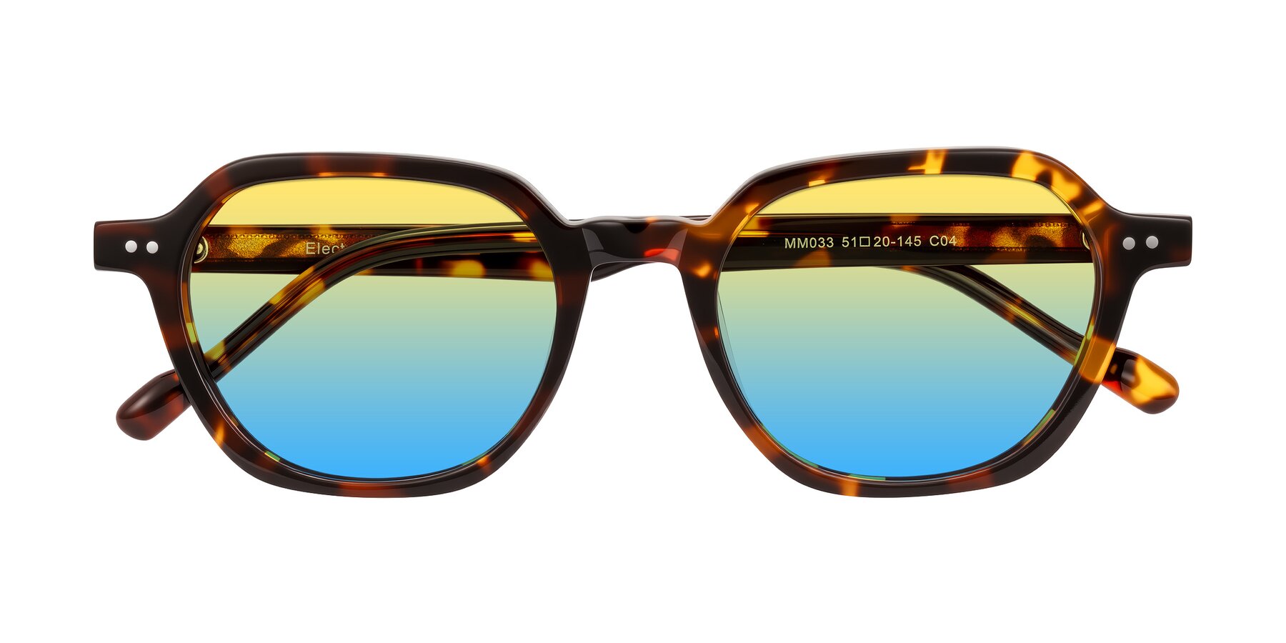 Folded Front of Electra in Tortoise with Yellow / Blue Gradient Lenses