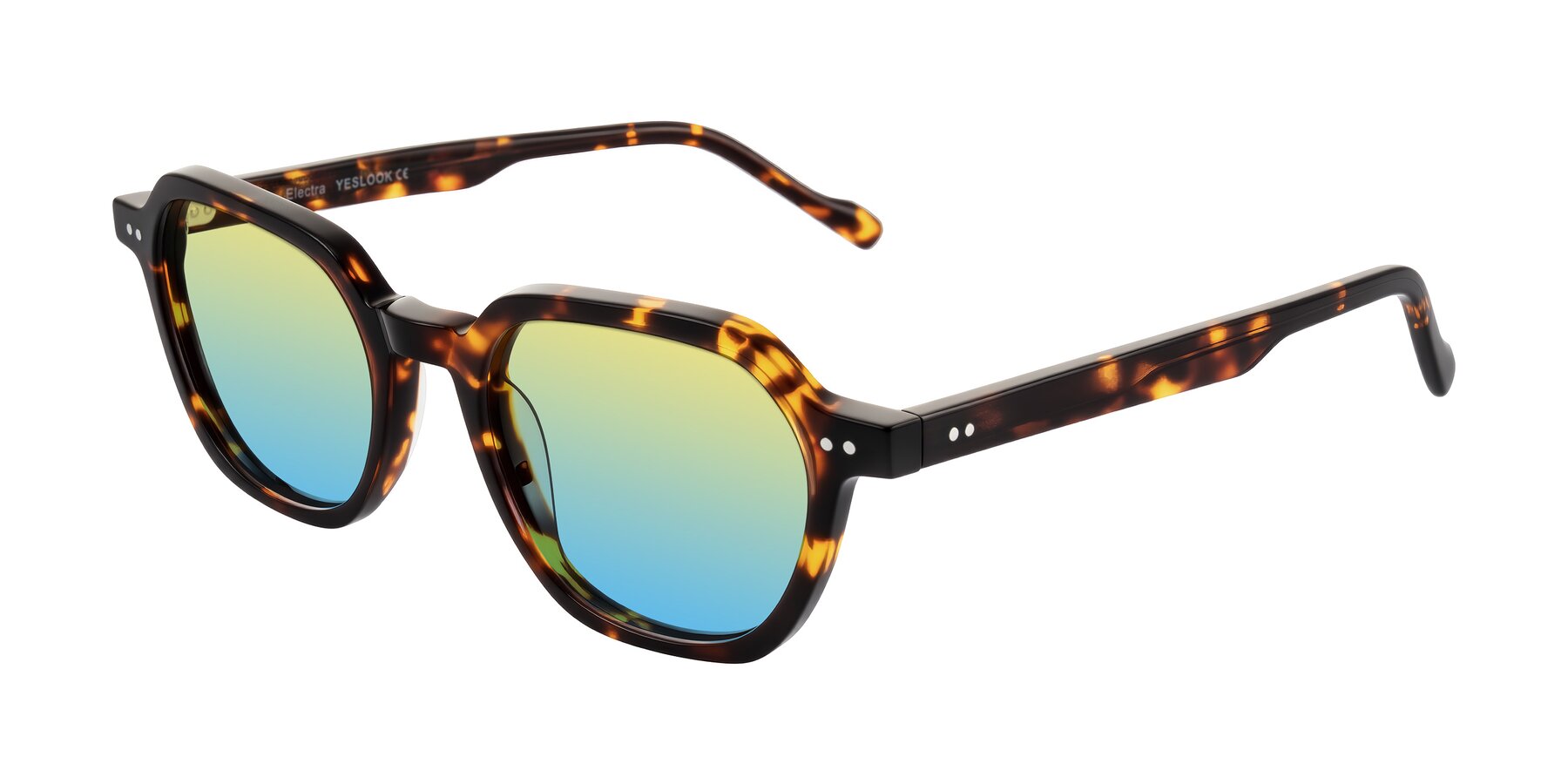 Angle of Electra in Tortoise with Yellow / Blue Gradient Lenses