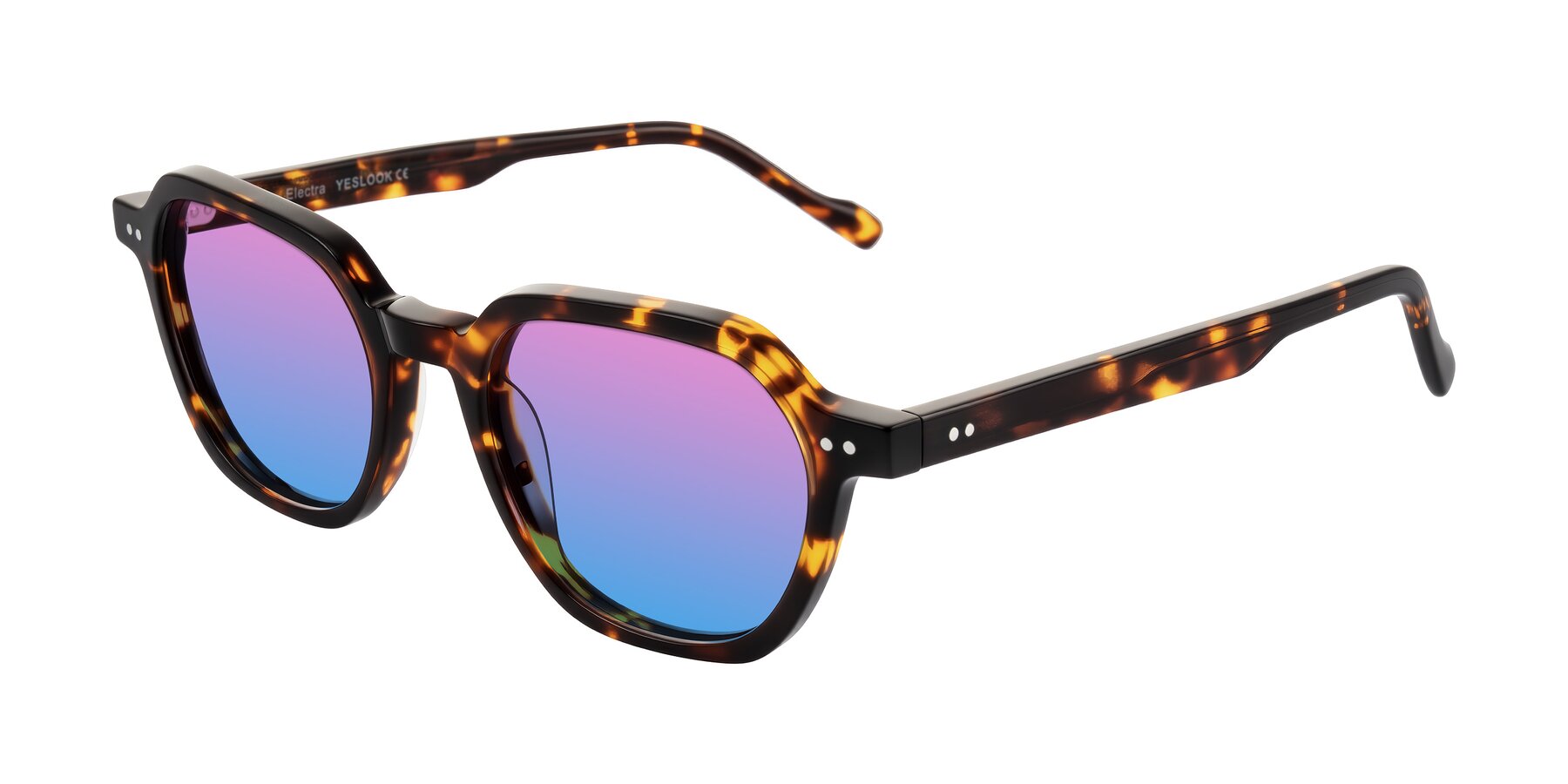 Angle of Electra in Tortoise with Pink / Blue Gradient Lenses