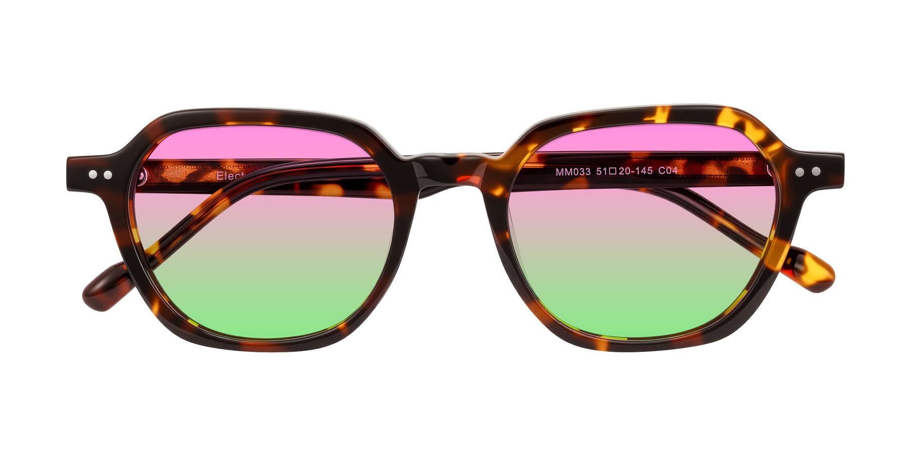 Folded Front of Electra in Tortoise with Pink / Green Gradient Lenses