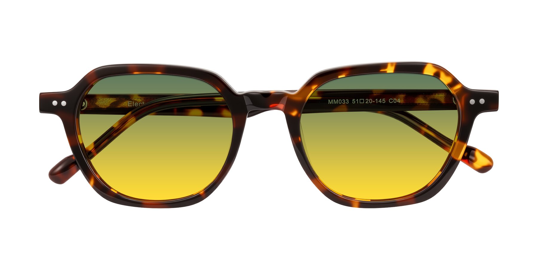 Folded Front of Electra in Tortoise with Green / Yellow Gradient Lenses