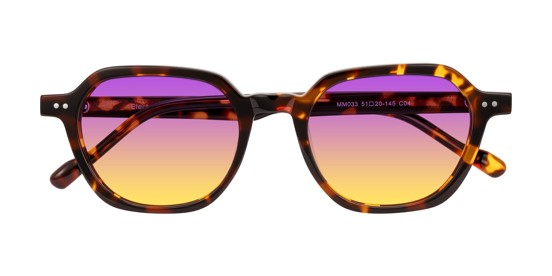 Folded Front of Electra in Tortoise with Purple / Yellow Gradient Lenses