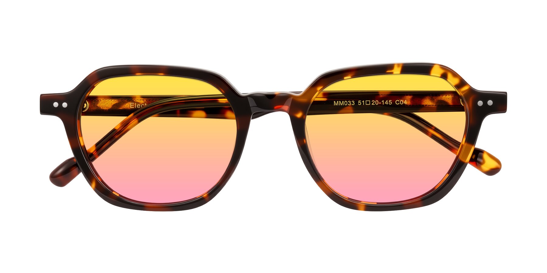 Folded Front of Electra in Tortoise with Yellow / Pink Gradient Lenses