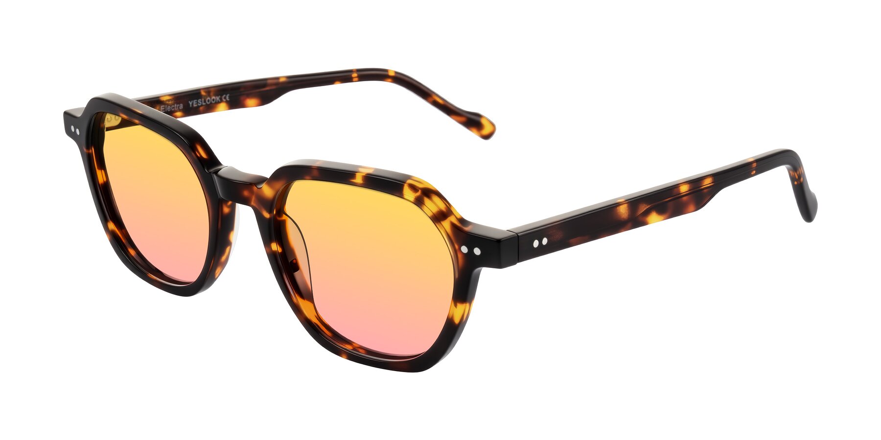 Angle of Electra in Tortoise with Yellow / Pink Gradient Lenses