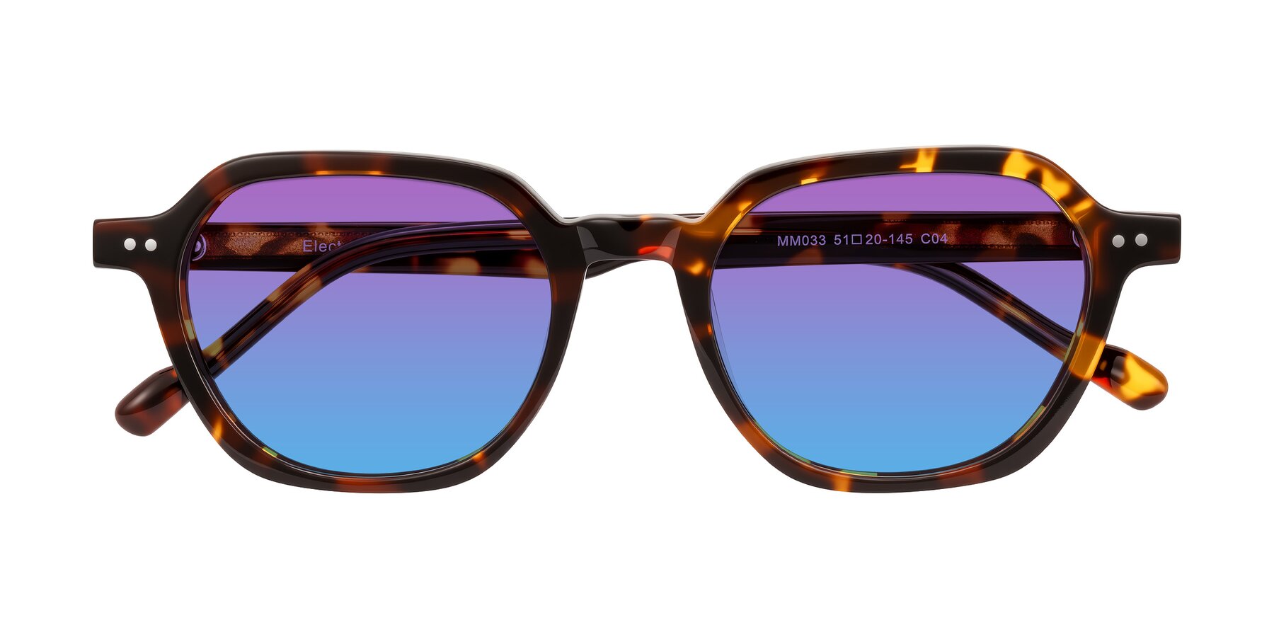 Folded Front of Electra in Tortoise with Purple / Blue Gradient Lenses