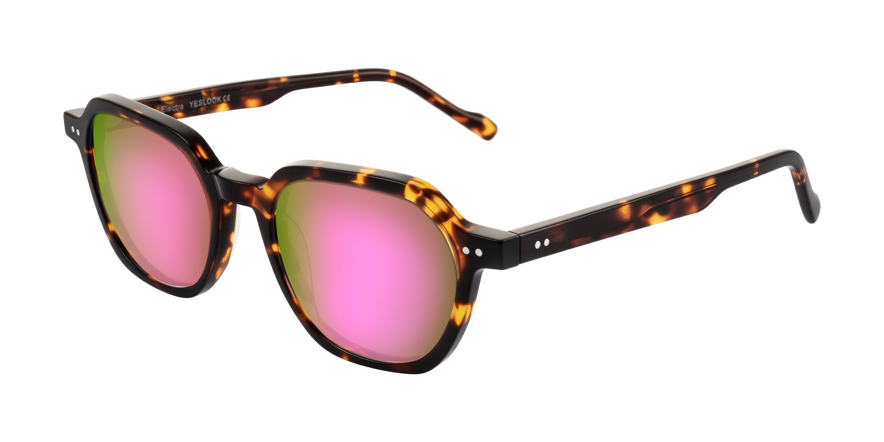 Angle of Electra in Tortoise with Pink Mirrored Lenses