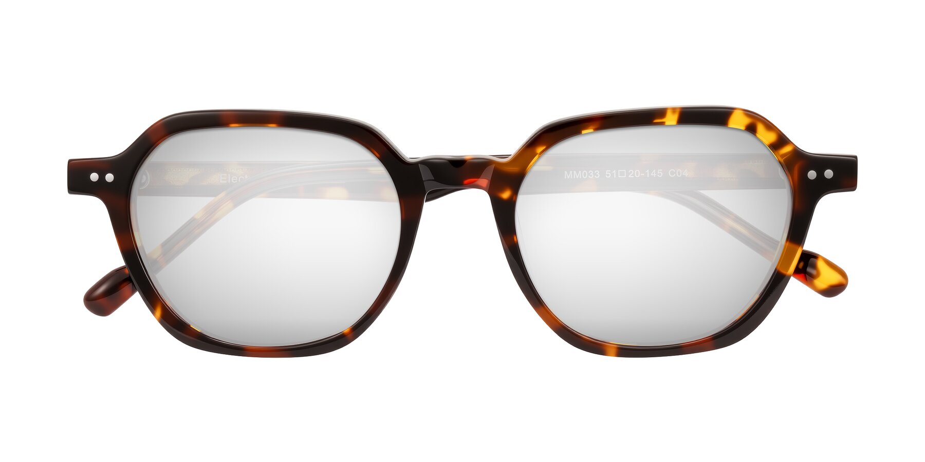 Folded Front of Electra in Tortoise with Silver Mirrored Lenses