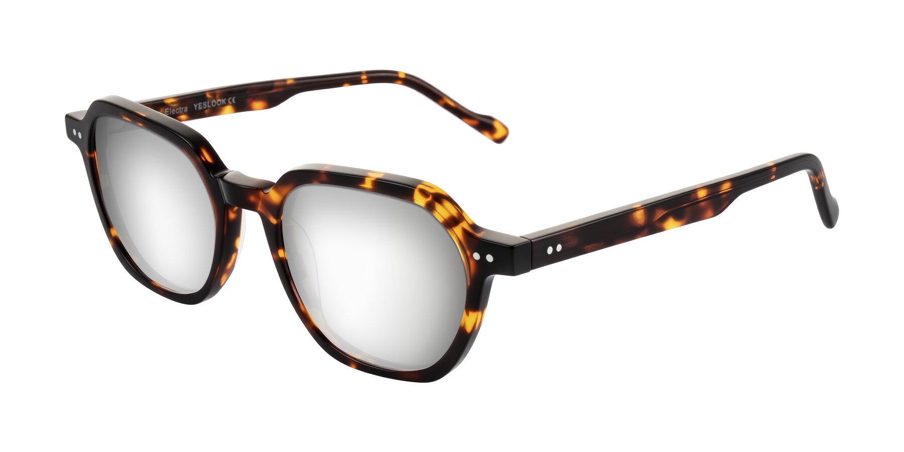 Angle of Electra in Tortoise with Silver Mirrored Lenses