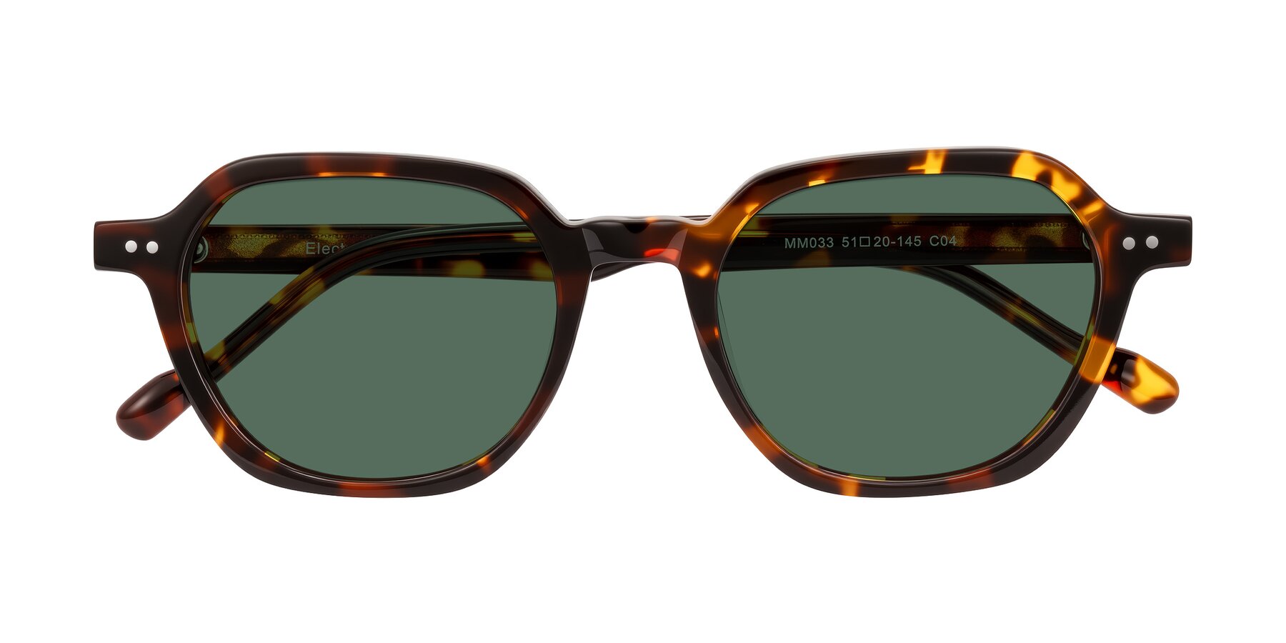 Folded Front of Electra in Tortoise with Green Polarized Lenses